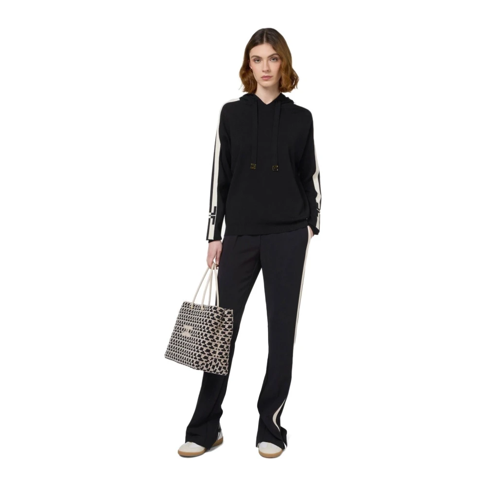 Elisabetta Franchi Zwart Boter Hoodie Bicolor Sweatshirt Black Dames