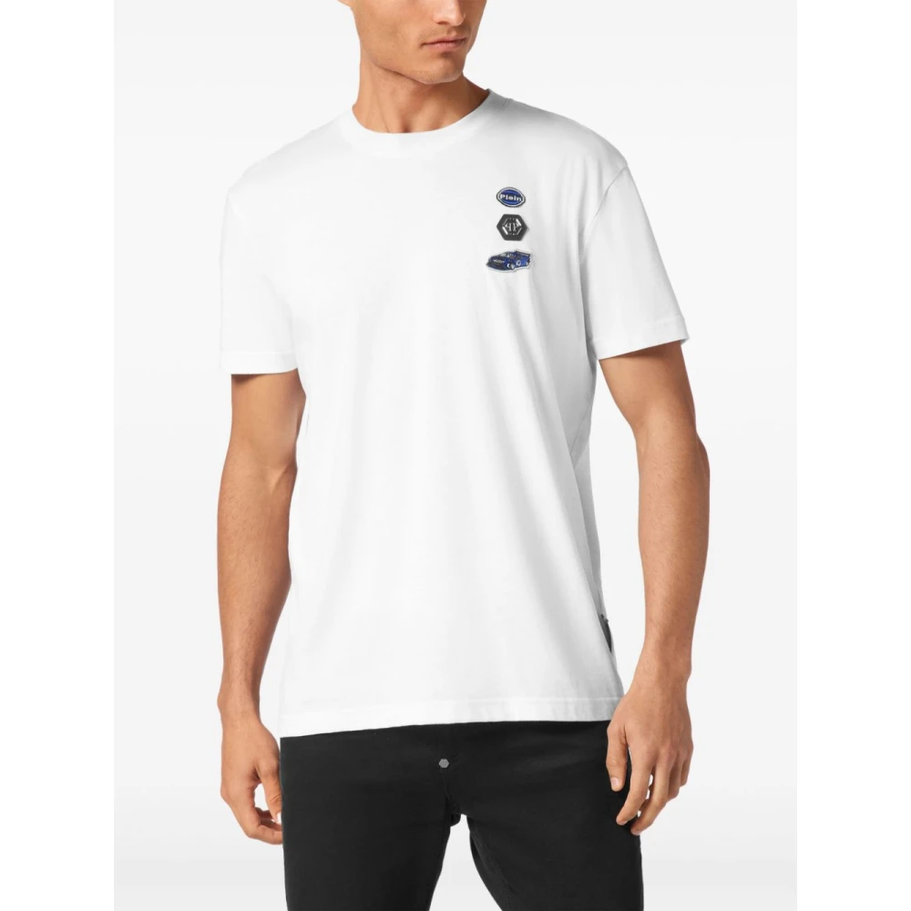 Philipp Plein Witte Auto's Racen Jersey T-Shirt White Heren