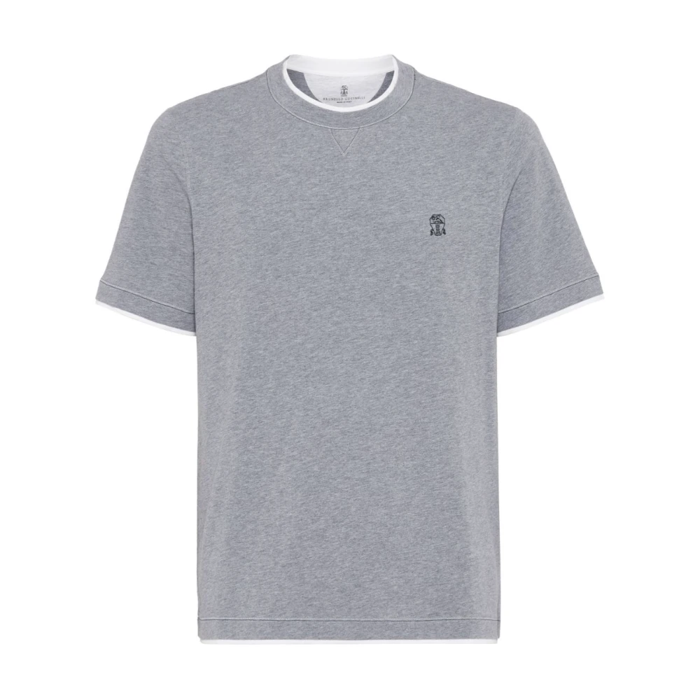 BRUNELLO CUCINELLI Grijze Katoenen T-shirt met Embleem Gray Heren
