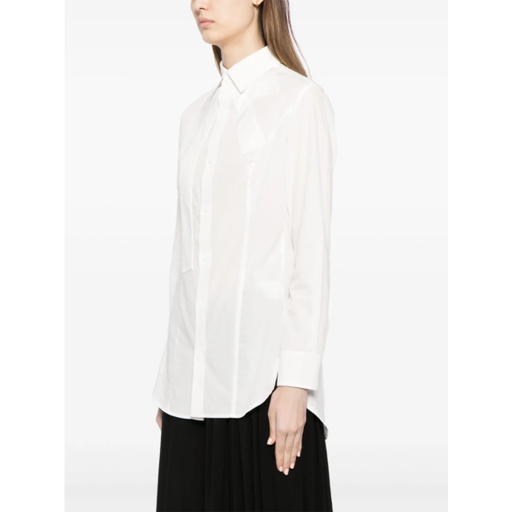 Yohji Yamamoto Asymmetrische Geknoopte Witte Katoenen Overhemd White Dames