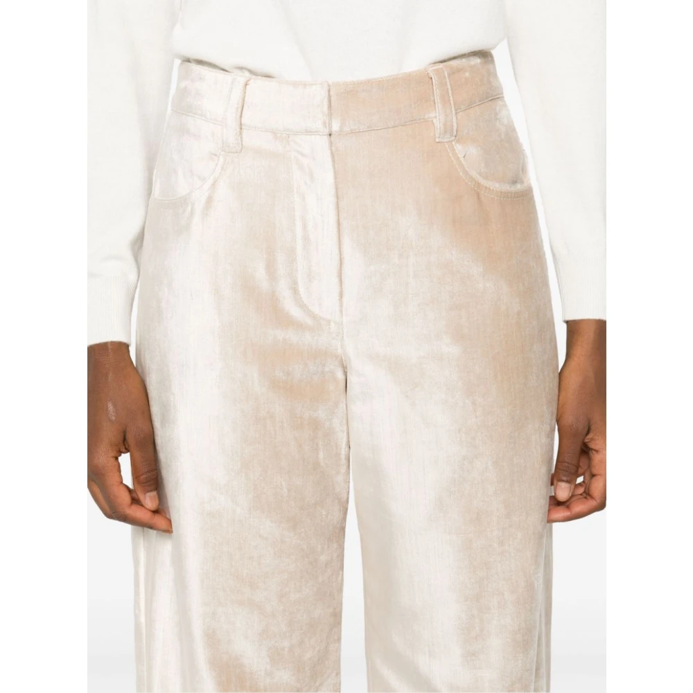 BRUNELLO CUCINELLI Fluwelen Wijde Pijp Broek Beige Dames