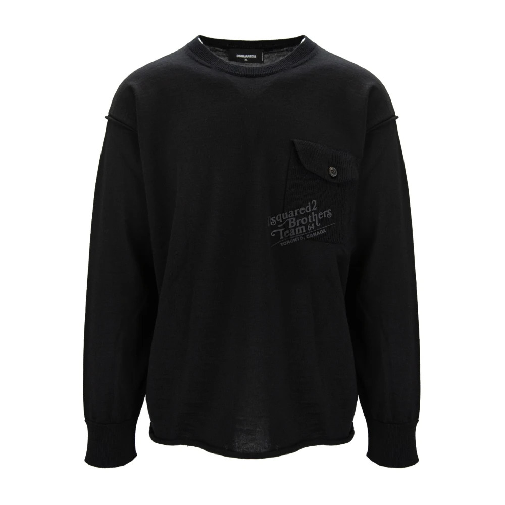 Dsquared2 Men's Black Sweatshirts, 2XL, Wool Pullover Jumper
