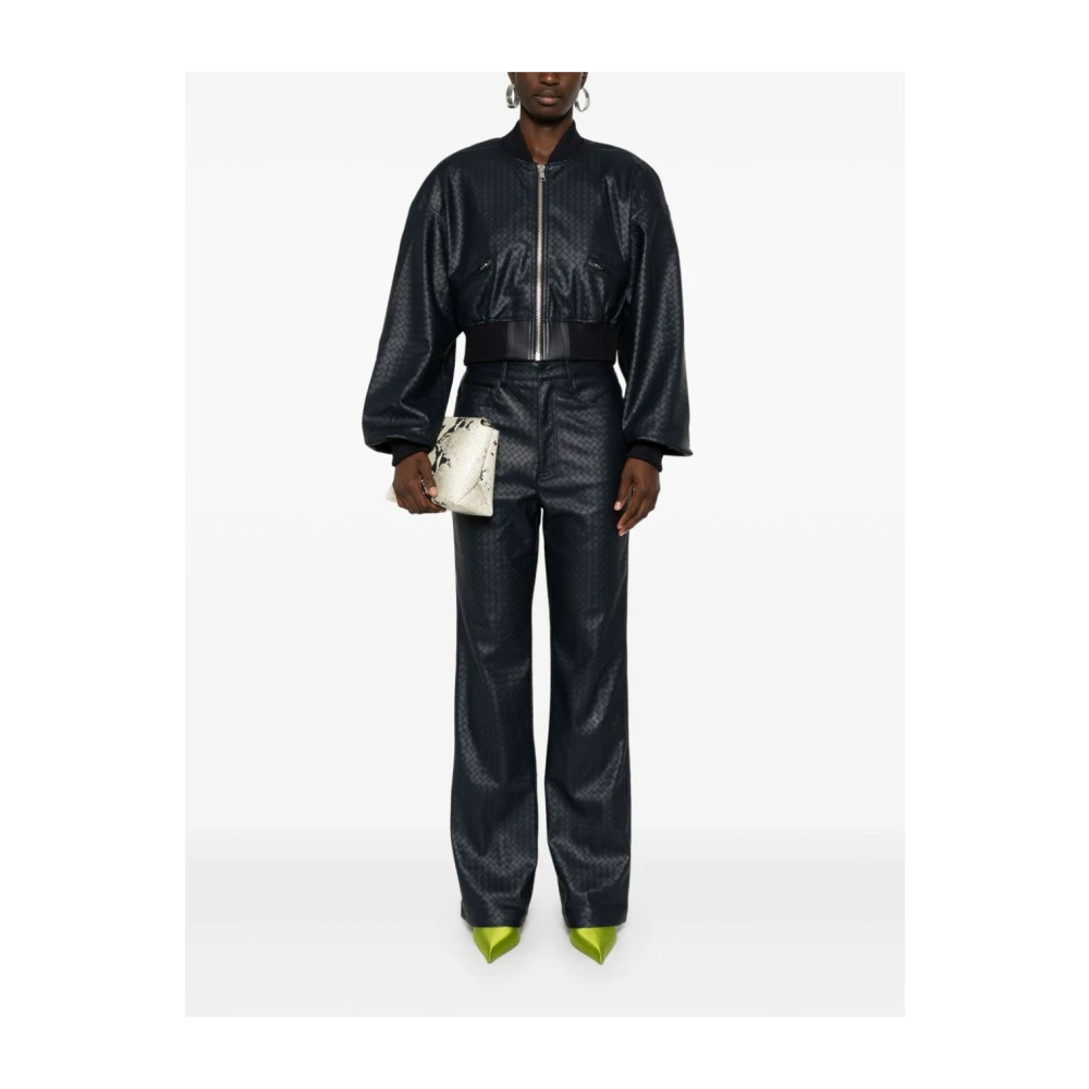 Rotate Birger Christensen Cropped Bomberjack met gevlochten details Blue Dames