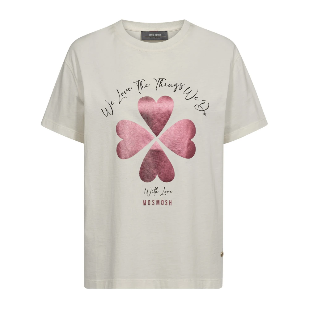 MOS MOSH Metallic Foil Print Tee Top Beige Dames