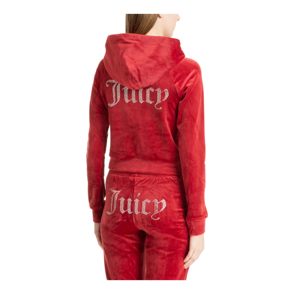 Juicy Couture Trekkoord Rits Effen Logo Hoodie Red Dames