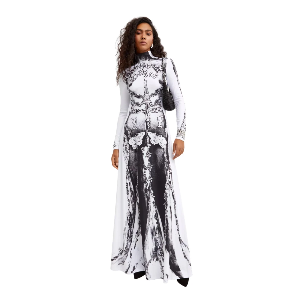 Jean Paul Gaultier Witte Maxi Jurk met Zwart Print White Dames