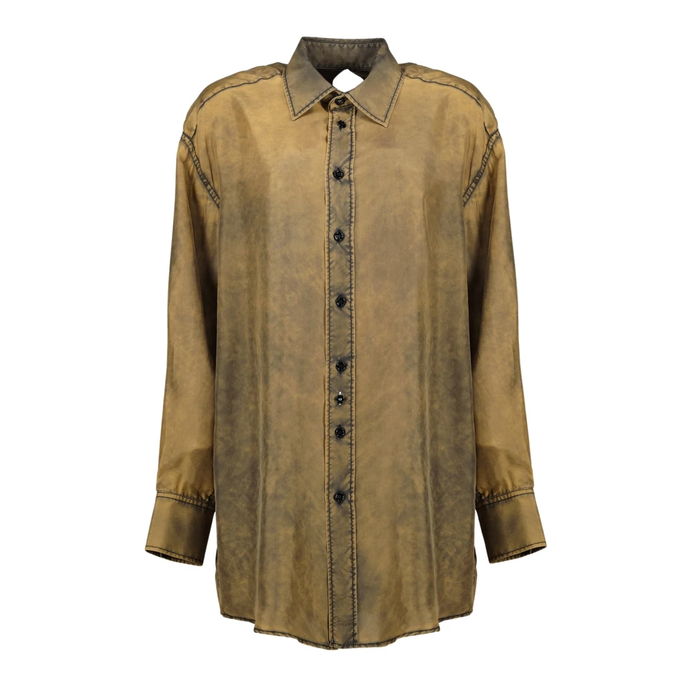Mm6 Maison Margiela Women's Brown Long Washed Silk Shirt