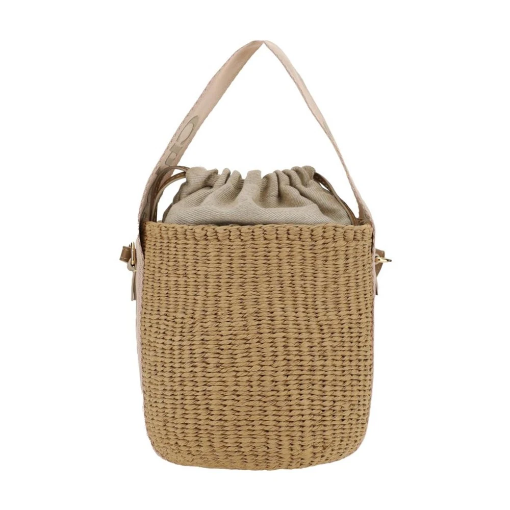 Chloé Raffia Bucket Tas met Trekkoordsluiting Beige Dames