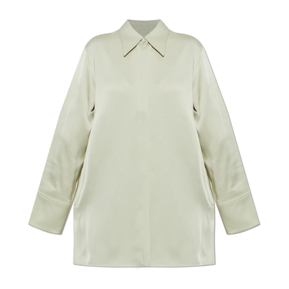 Jil Sander Damen Grün Satin-Hemd In Lockerer Passform