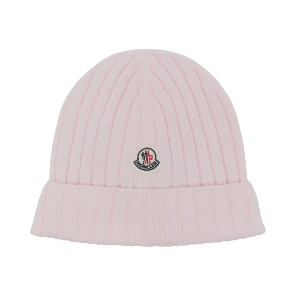 Moncler Wollen Logo Beanie Muts Pink Unisex