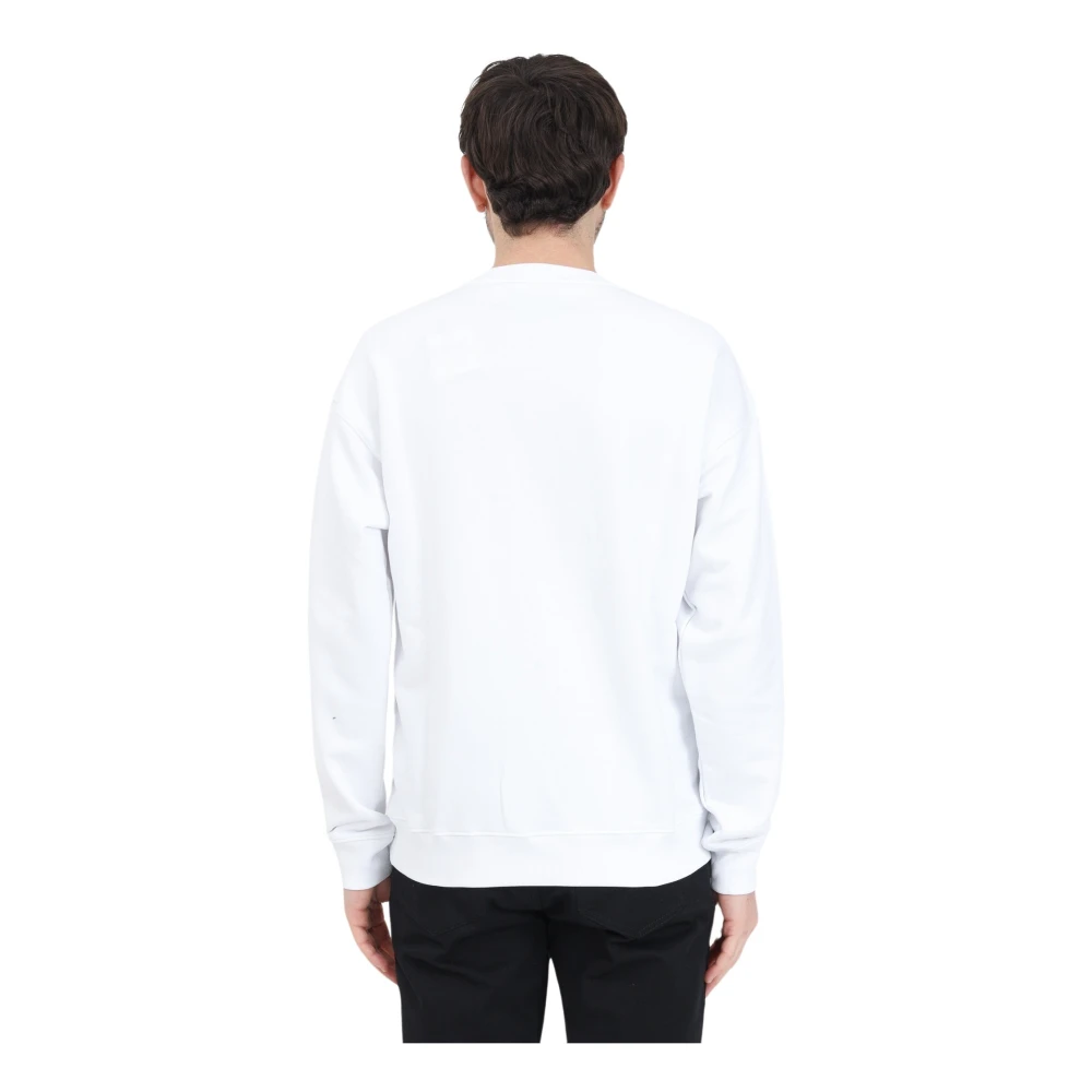 Moschino Witte sweater van puur katoen met zwarte logoprint White Heren