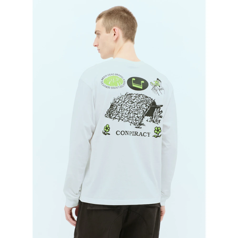 Brain Dead Grafische Print Longsleeve Katoenen T-shirt White Heren