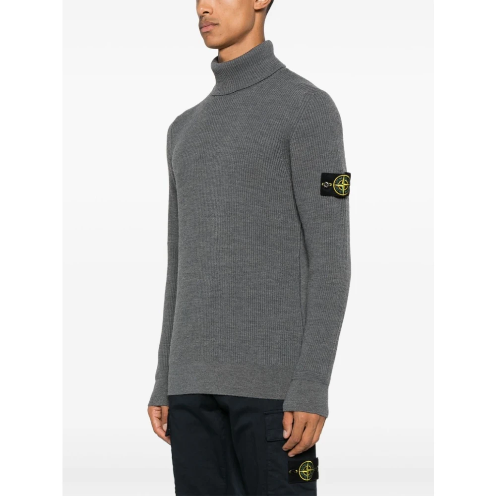 Stone Island Ribgebreide Rolhals Sweater Gray Heren