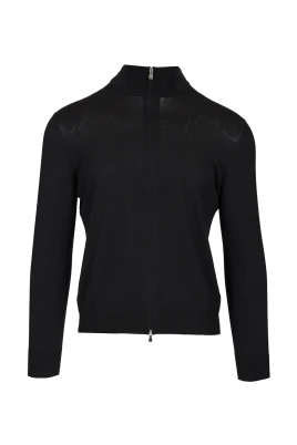 Cotton and Silk High Neck Zip Sweater