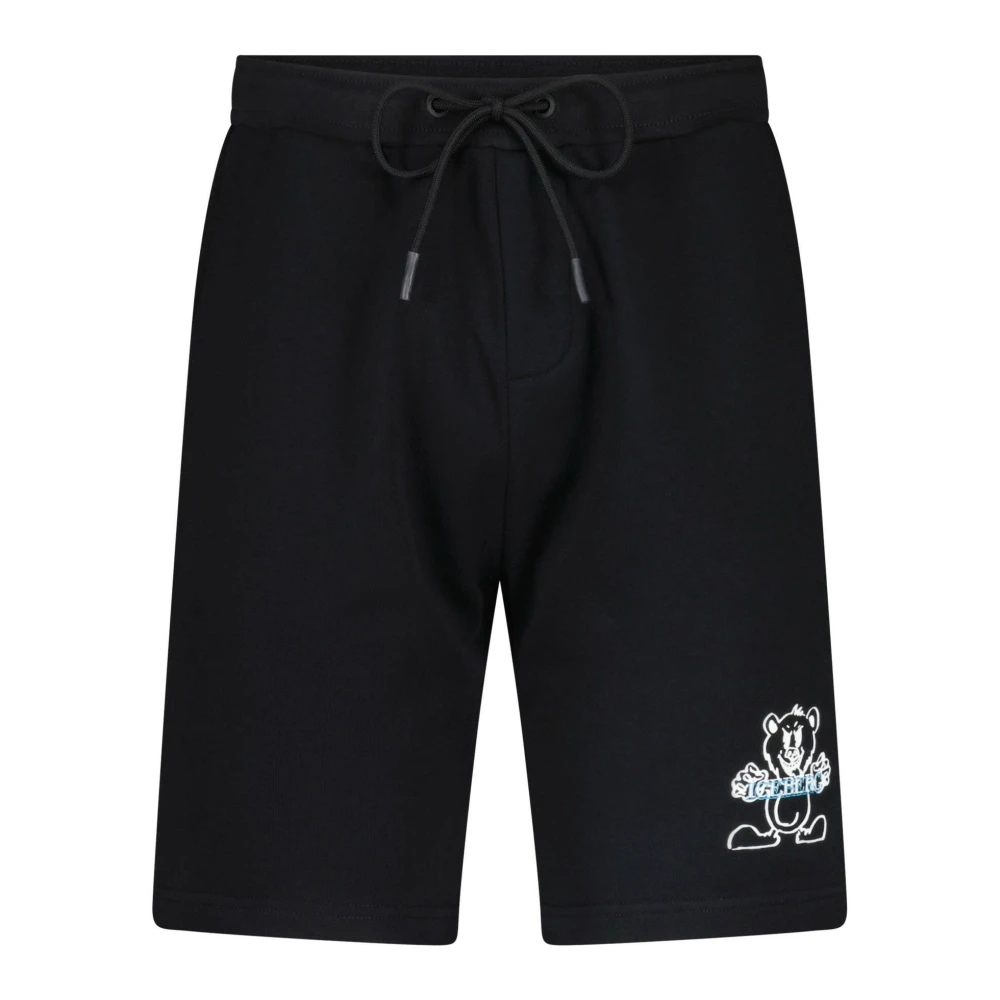 Iceberg Logo Sweat Shorts met Koordzakken Black Heren