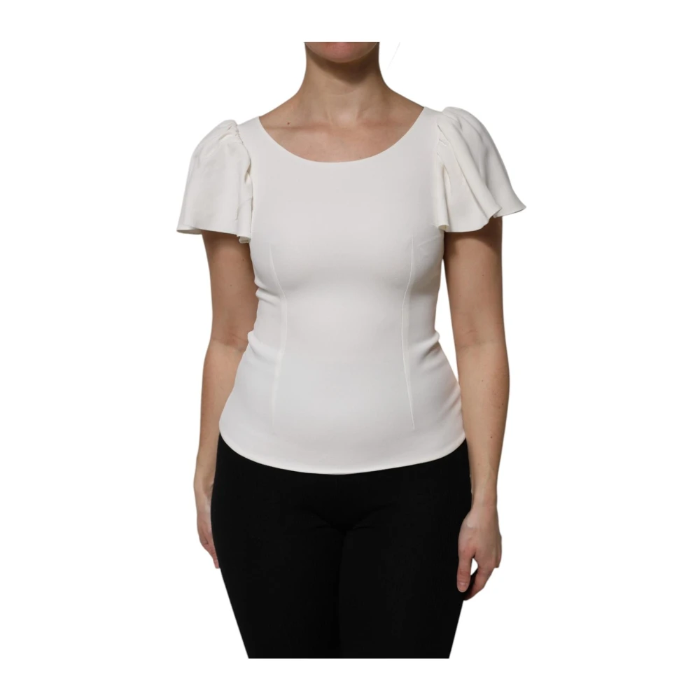 Dolce & Gabbana Women's White Flutter Sleeve Blouse Top
