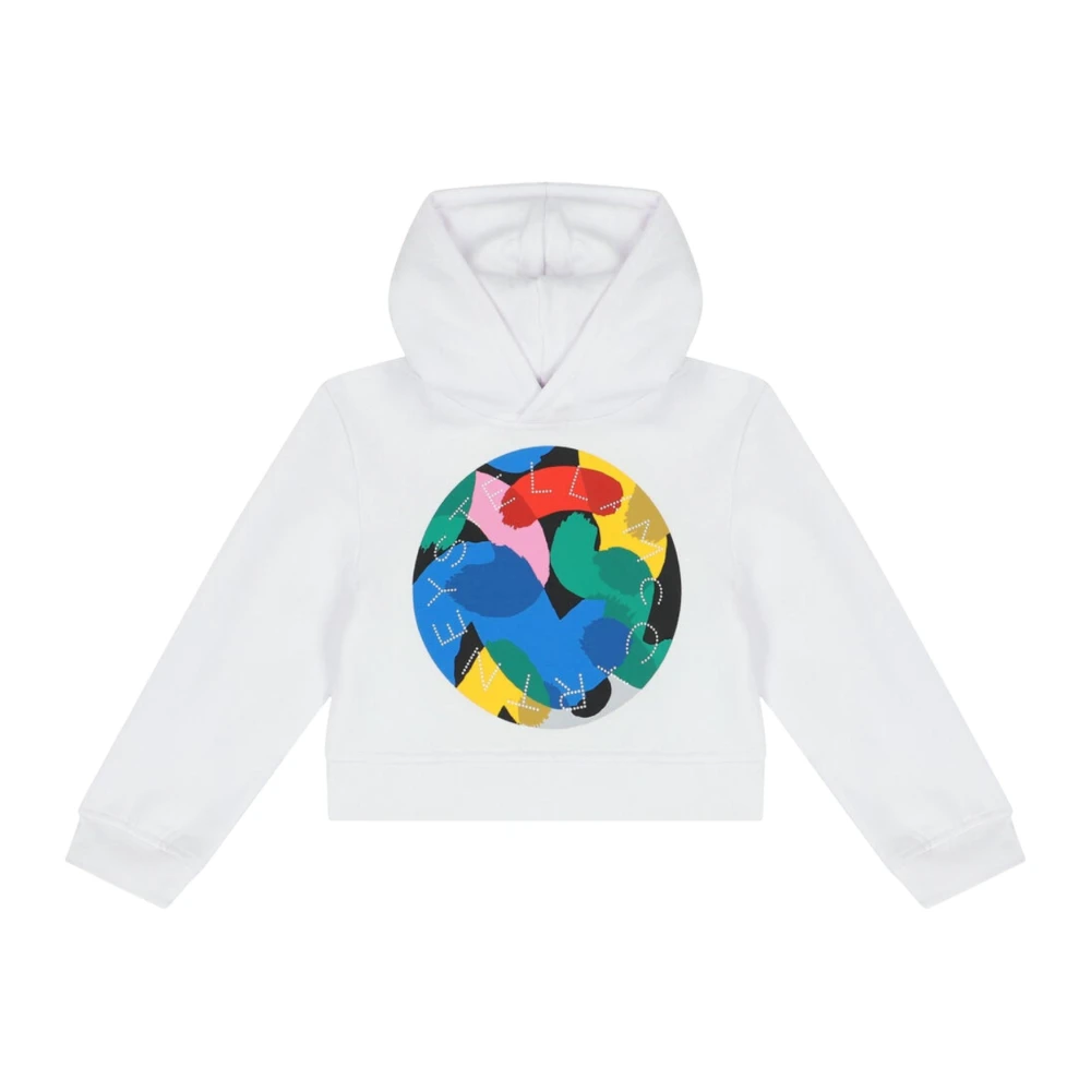 Stella McCartney Vit Multifärgad Tryckt Cropped Hoodie Tröja White, Flicka