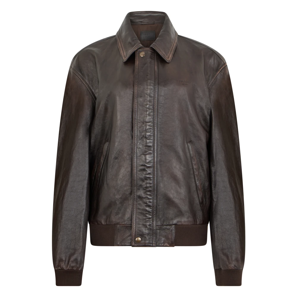 Prada Nappa Leather Bomber Jacket - Male - Leather Jackets - Brown - Xl - Jackets