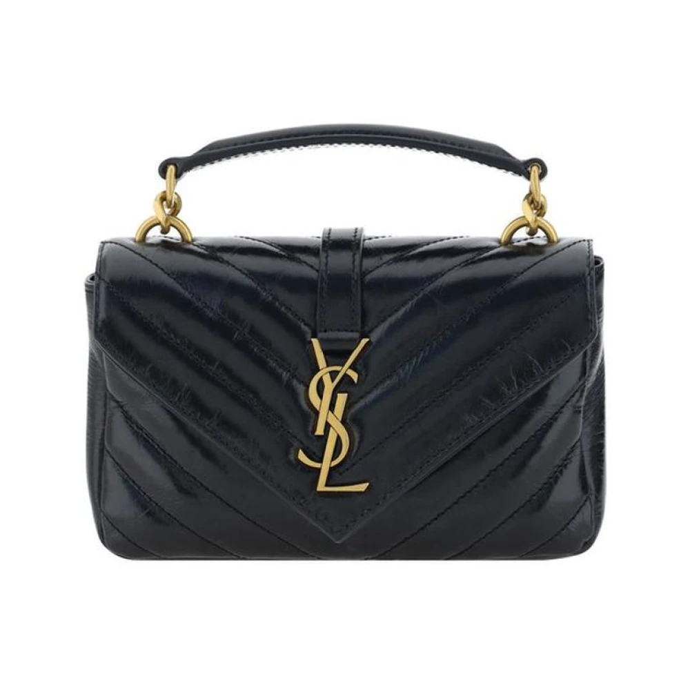 Saint Laurent Zwarte Leren Handtas Magnetische Sluiting Black Dames