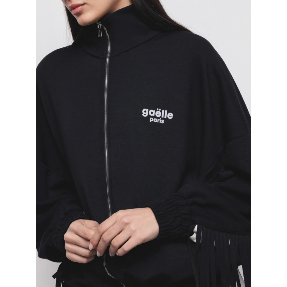 Gaëlle Paris Franje Detail Zwart en Wit Jas Black Dames