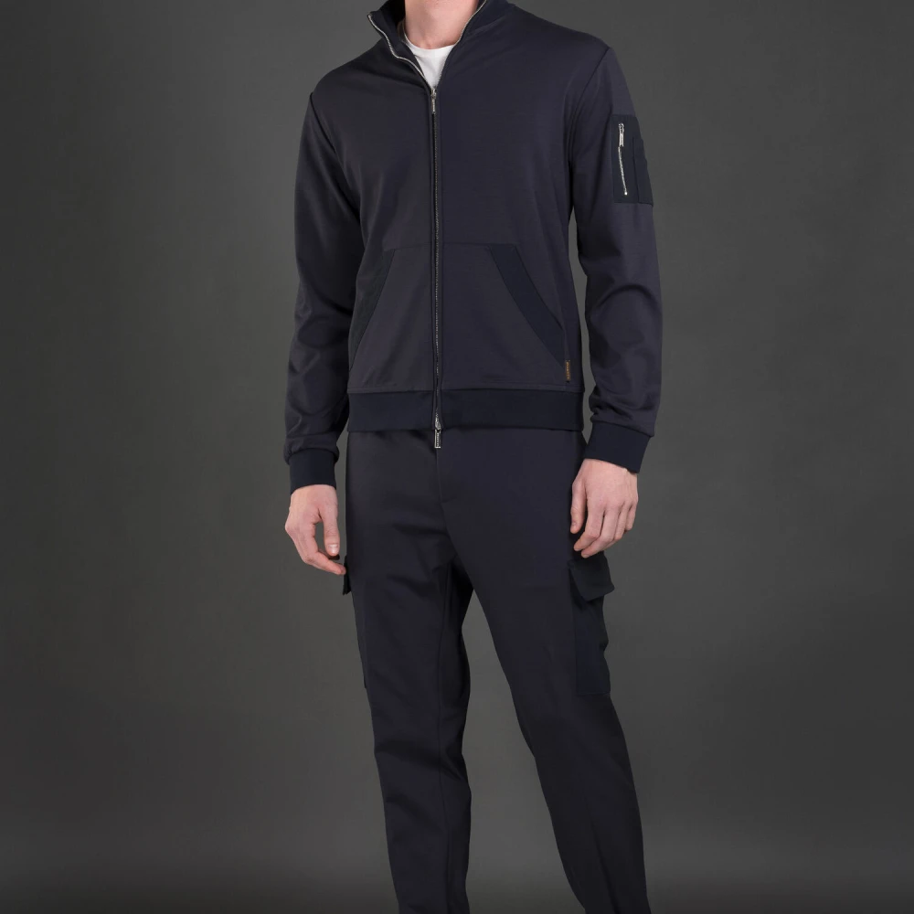 Moorer Interlock Full Zip Top Blue Heren