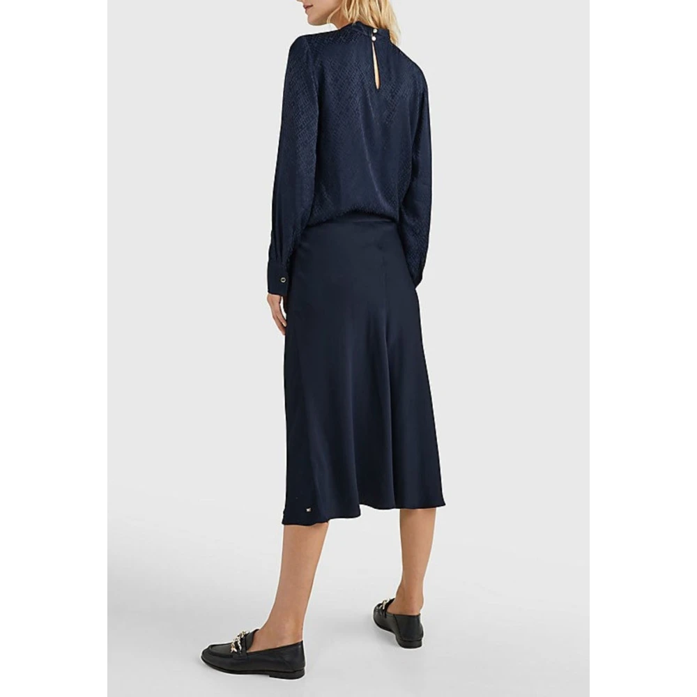 Tommy Hilfiger Solide Midi Rok in Crepe Stijl Blue Dames