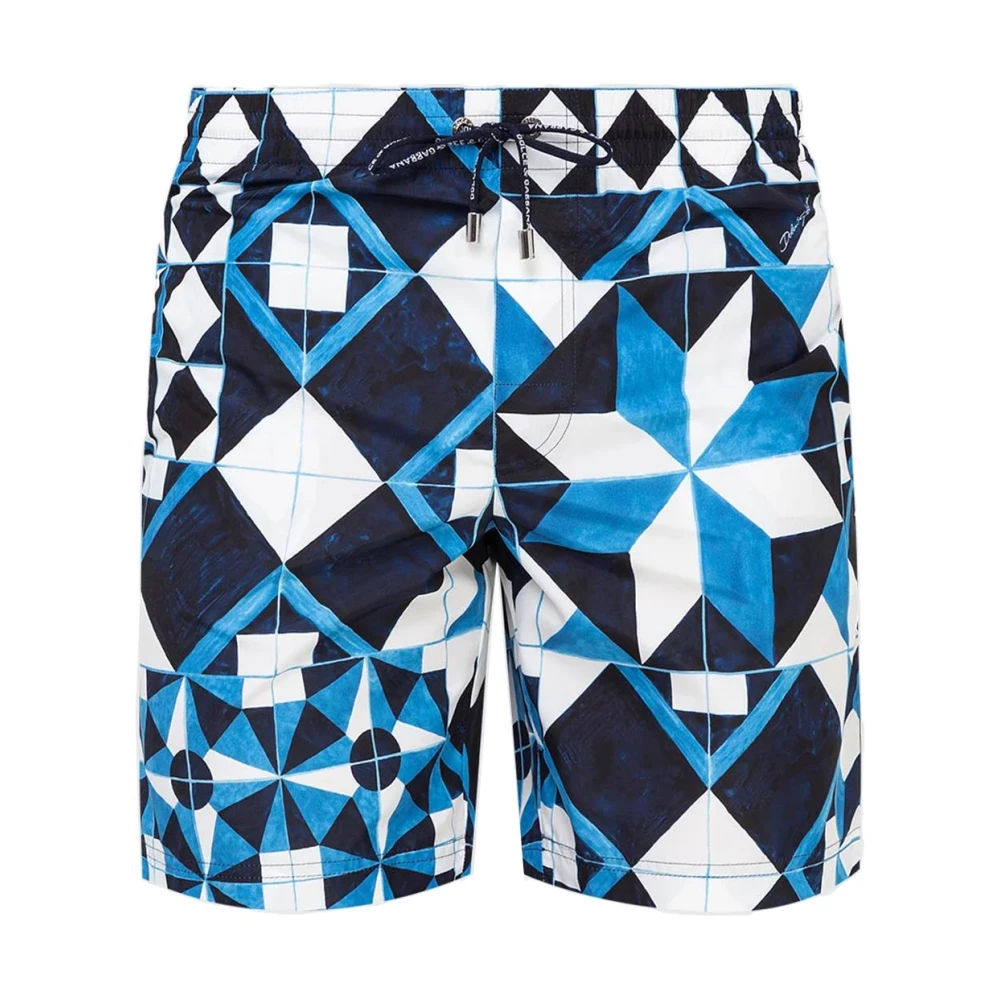 Dolce & Gabbana Zwemshorts met Bozer Print Blue Heren