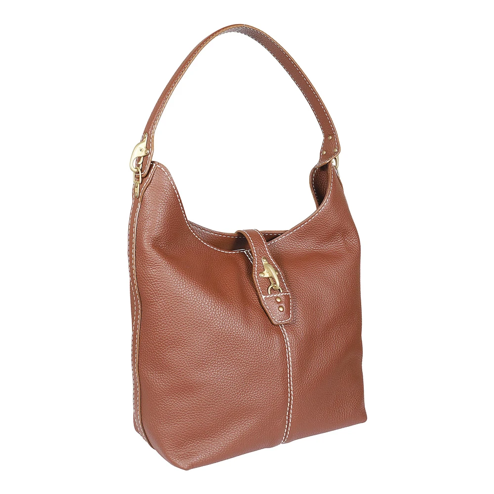 Fay Bruine Gehamerde Leren Hobo Tas Brown Dames