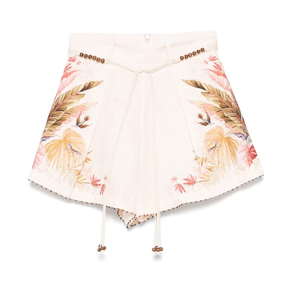 Zimmermann Women's Beige Linen Shorts With Belt Loops