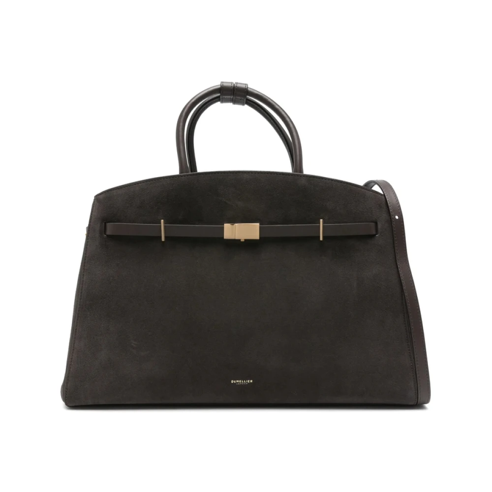 Brown Leather Tote Bag with Strap Detail - DeMellier - Modalova