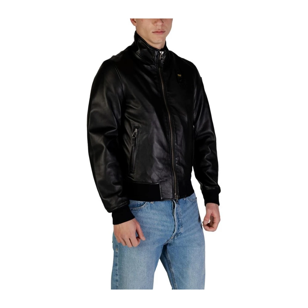 Blauer Zwarte Leren Jas Lente Zomer Collectie Black Heren