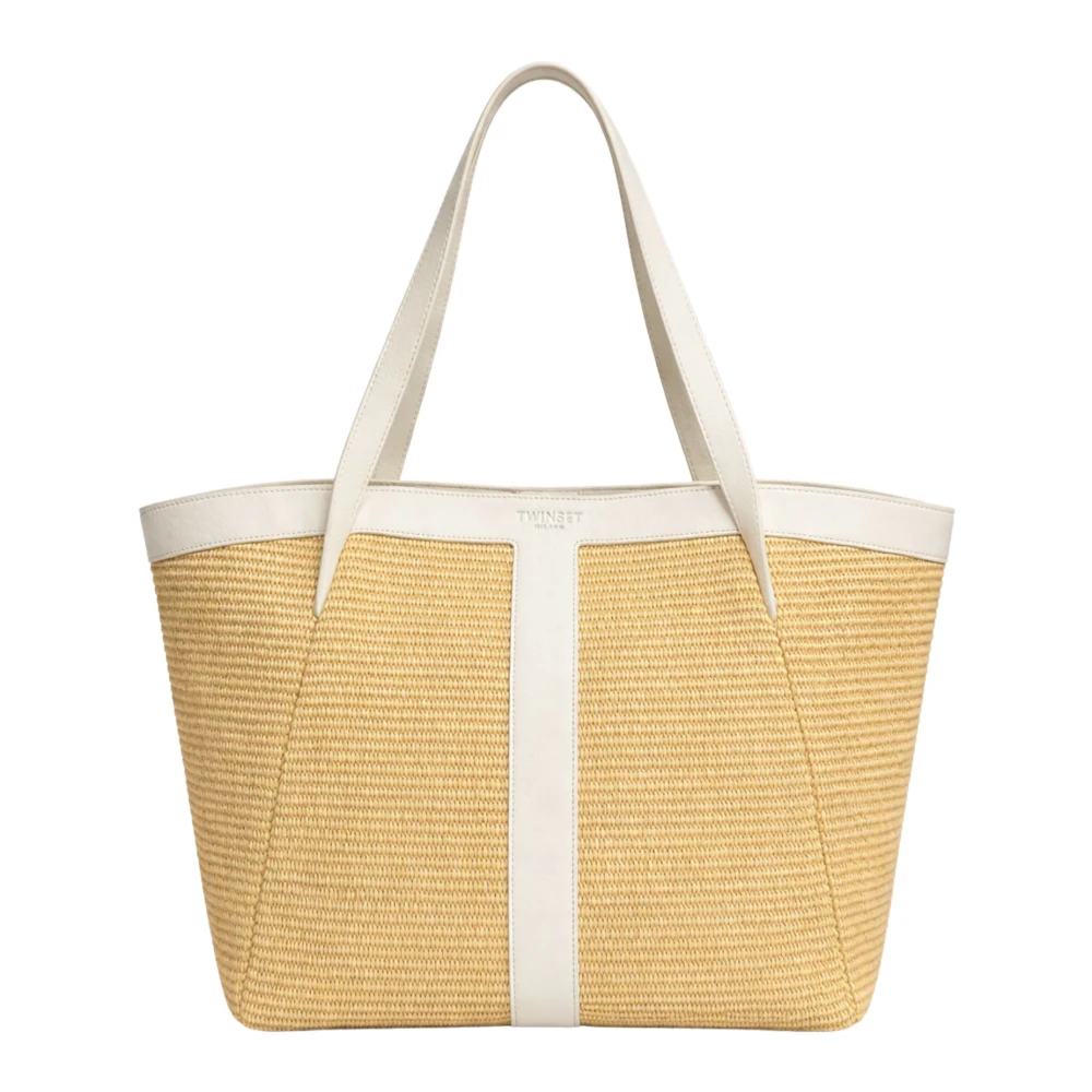 Twinset Women's Beige Raffia-Effect Shopper - Shopping Bags - One Size - Bags