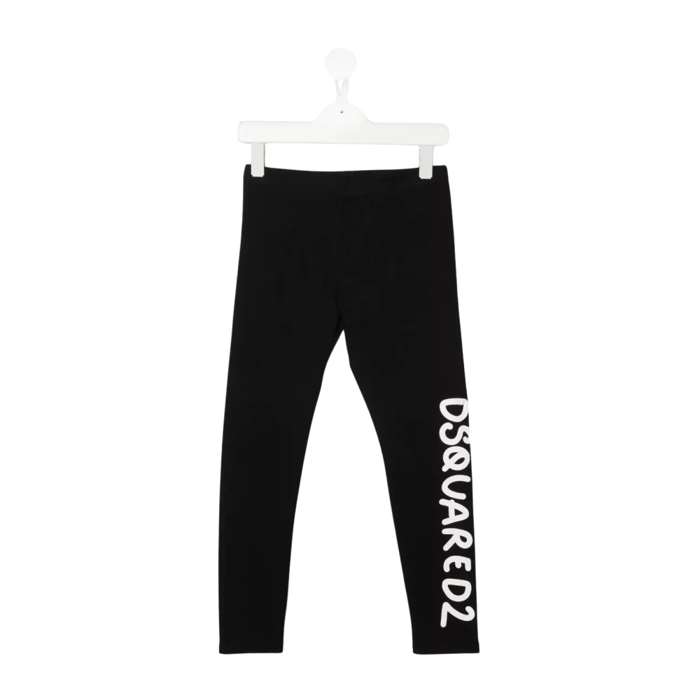 Dsquared2 Girls Black Leggings, 12 Y, Leggings With Print And Logo