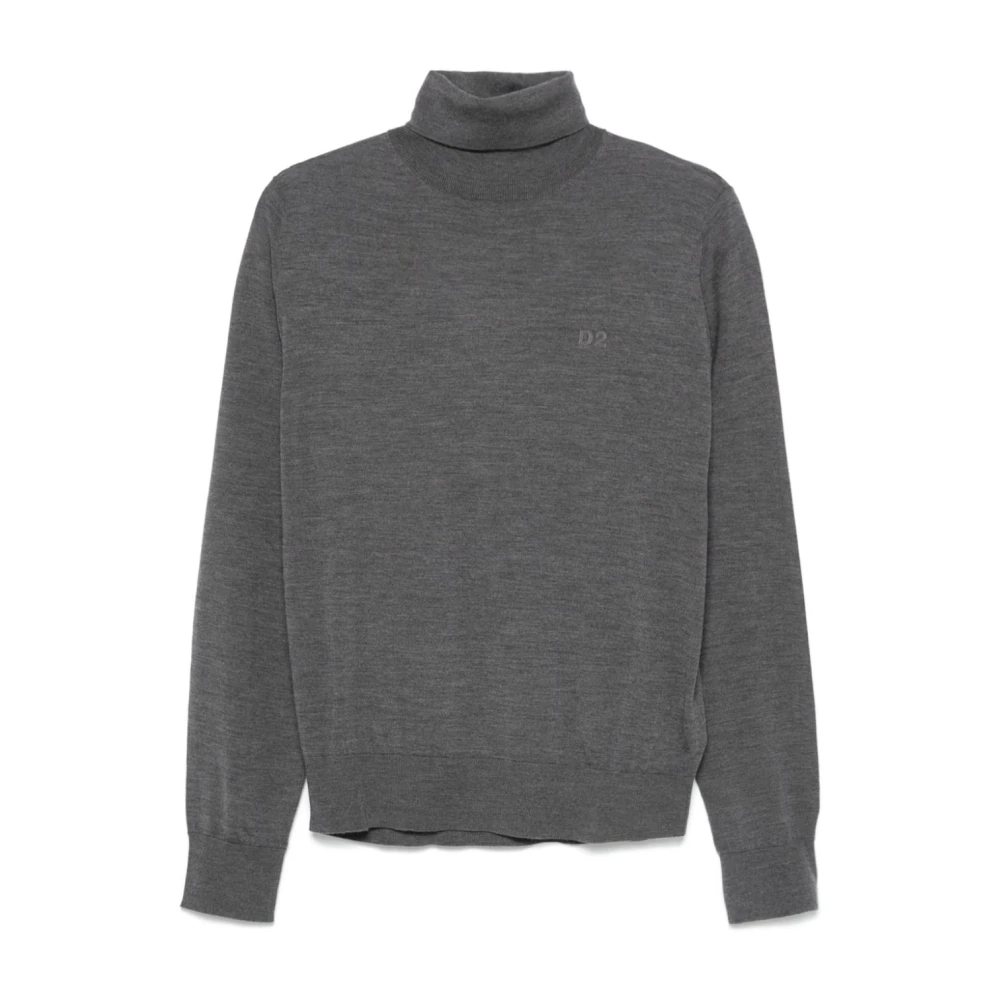 Dsquared2 Grijze Sweater Stijlvolle Rolhals Geborduurd Gray Heren