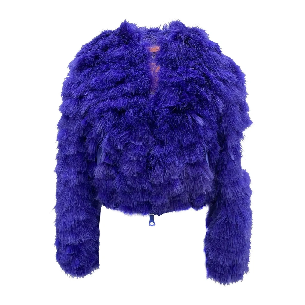 Dsquared2 Bomberjack met Veren en Ritssluiting Blue Dames