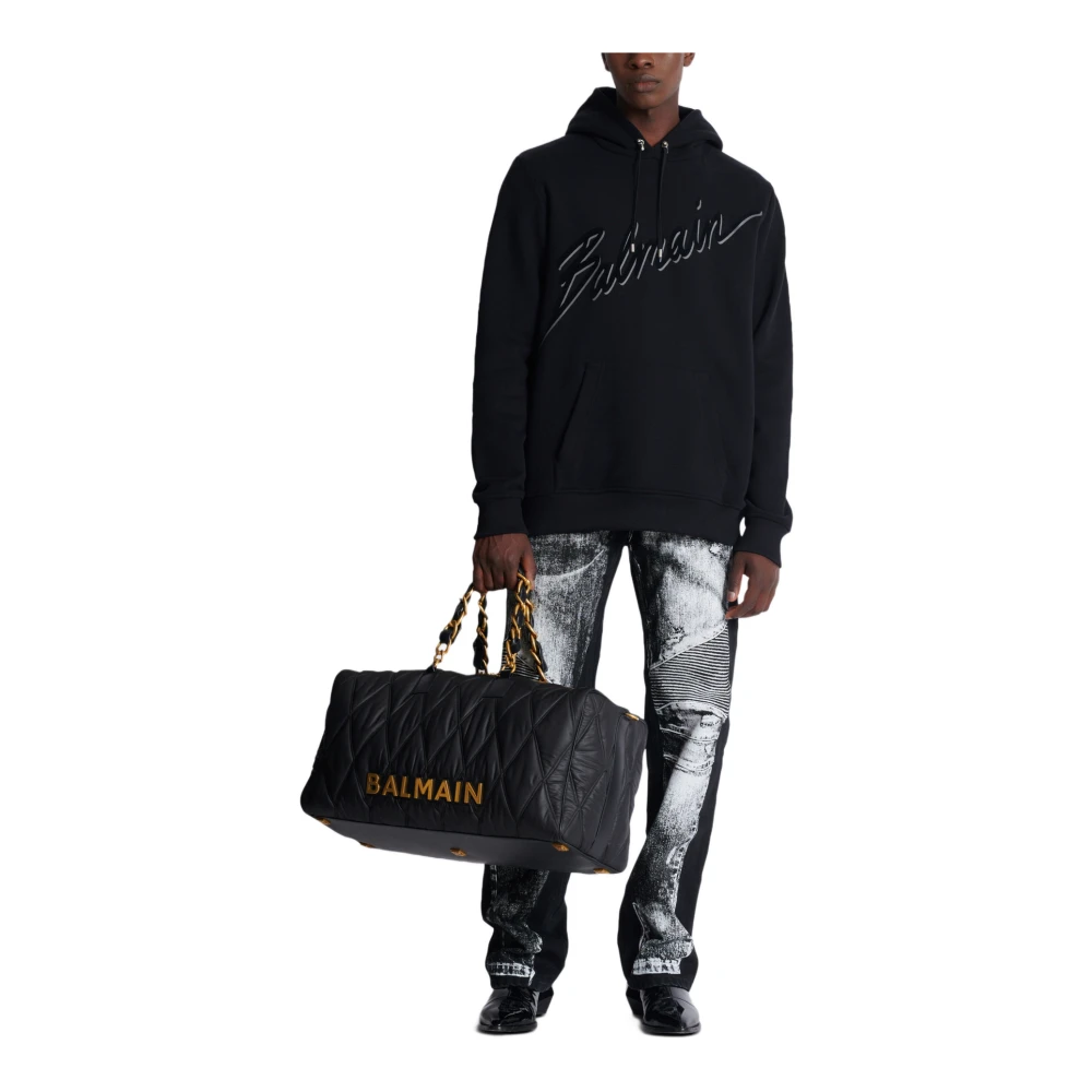 Balmain Flocked Letter Hoodie Black Heren