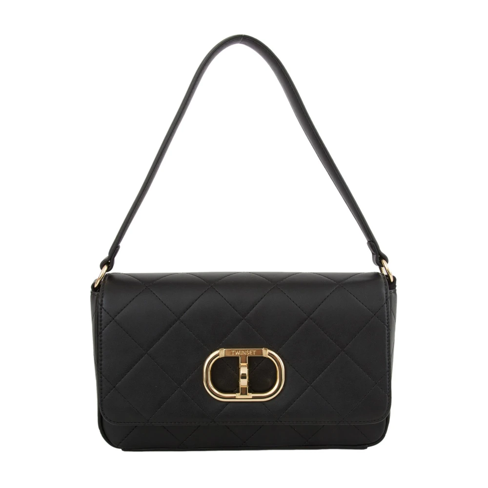 Twinset Zwarte Schoudertas met Gouden Details Black Dames