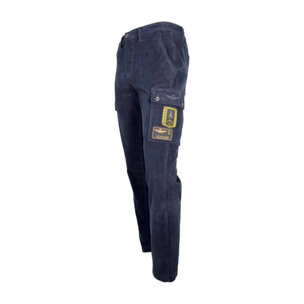 aeronautica militare Stretch Fluwelen Militaire Broek met Patch Blue Heren