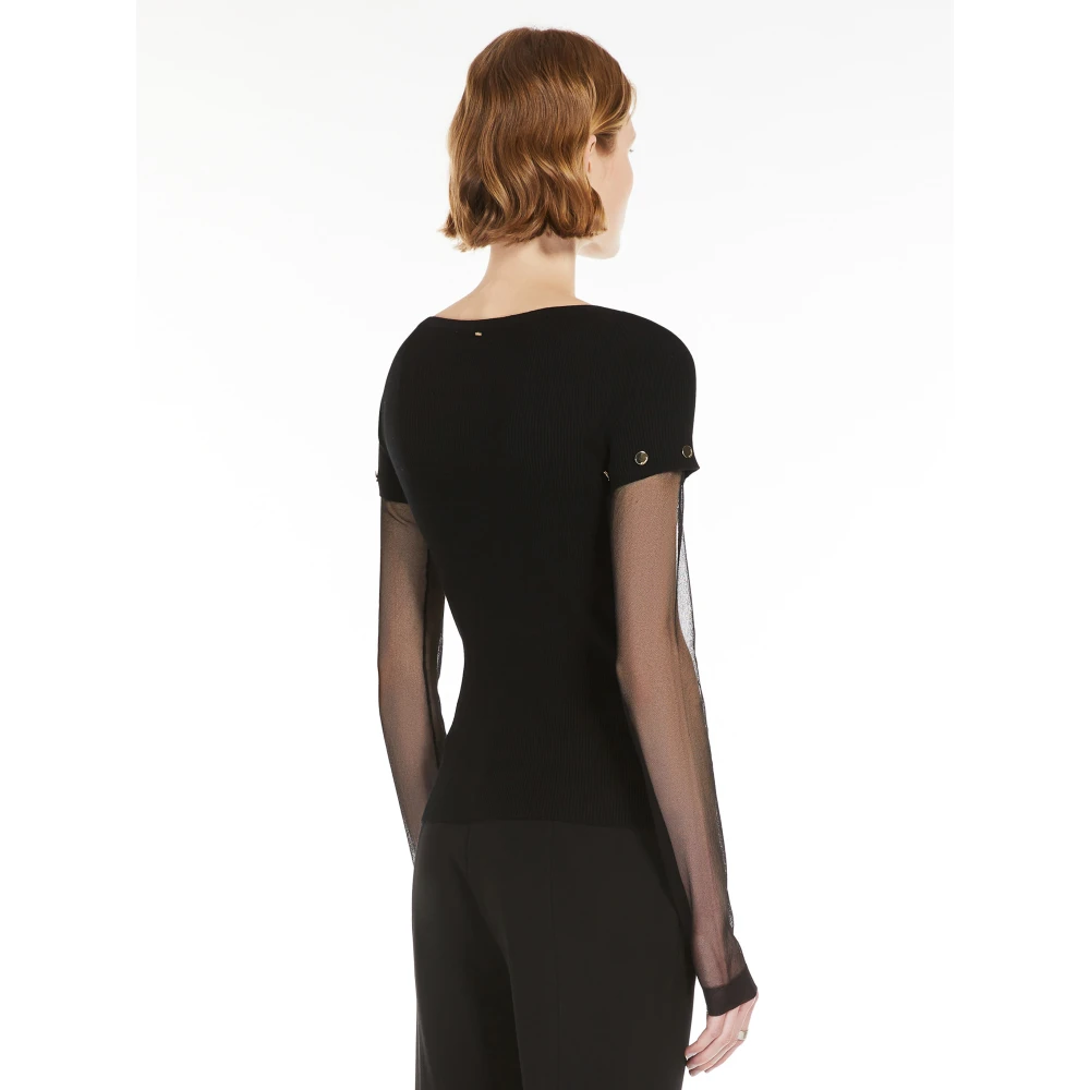 SPORTMAX Zwarte Truien met Boothals Black Dames