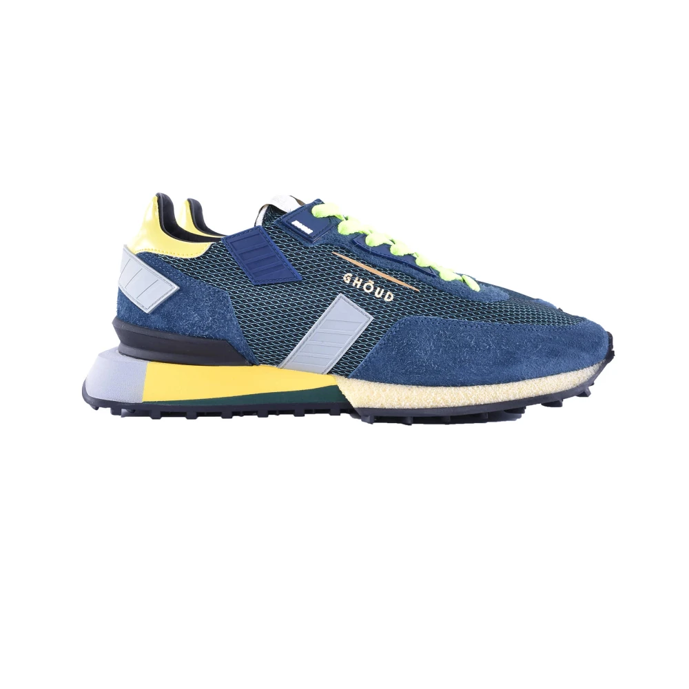 Ghoud Men's Multicolor Sneakers, 11 Uk, Geometric Mesh Trainers With Leather Details