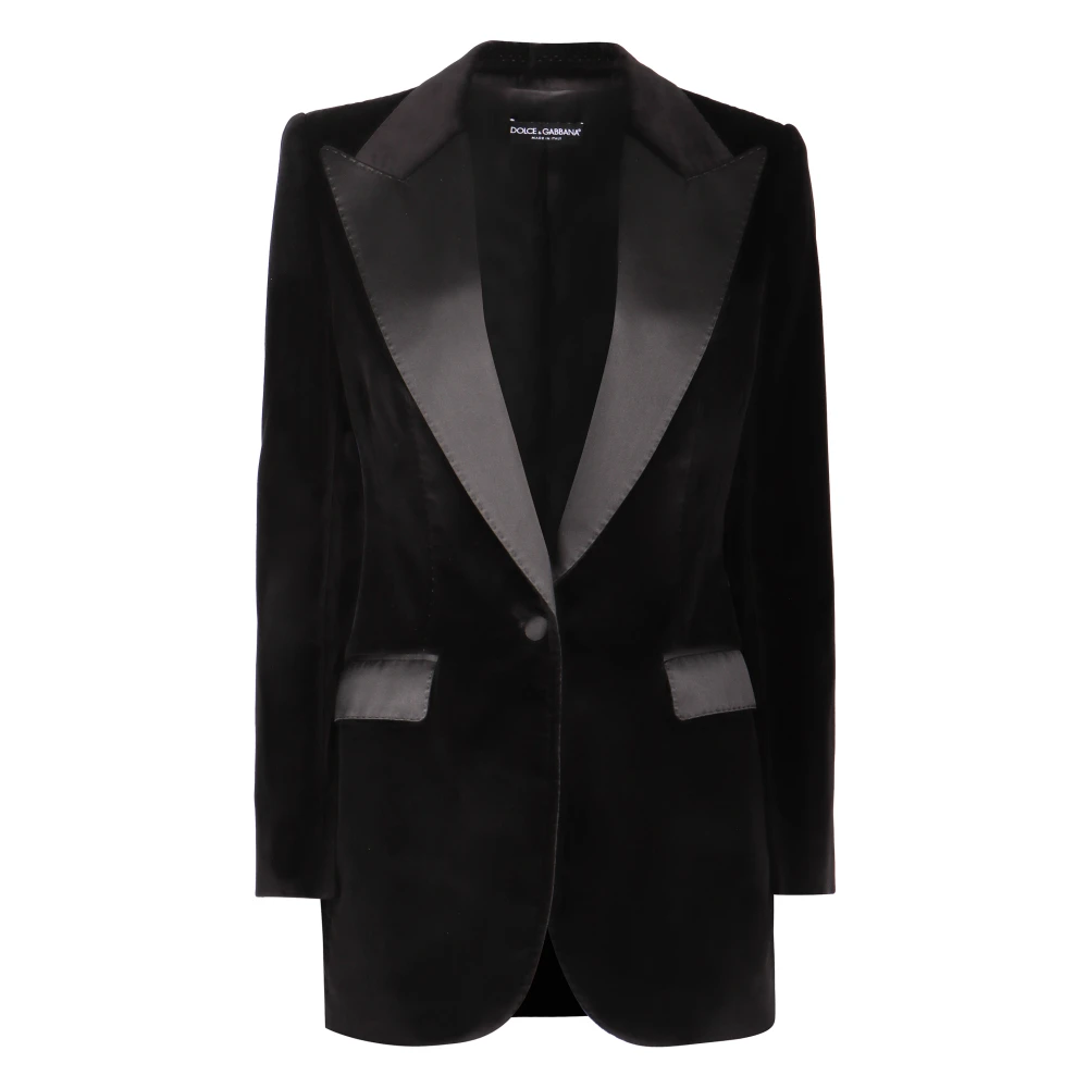Dolce & Gabbana Fluwelen Jas met Satijnen Revers Black Dames