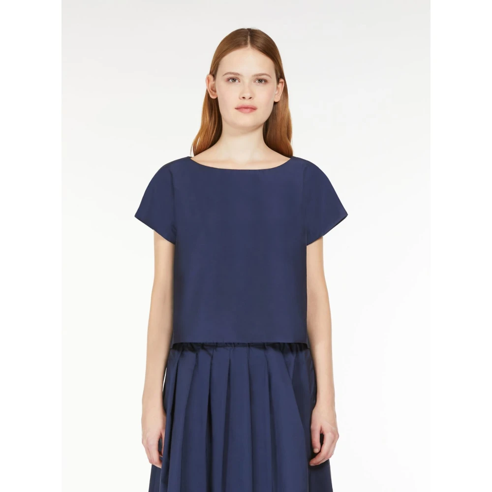 Max Mara Weekend Zijden Blend Boxy Top met Kimono Mouwen Blue Dames