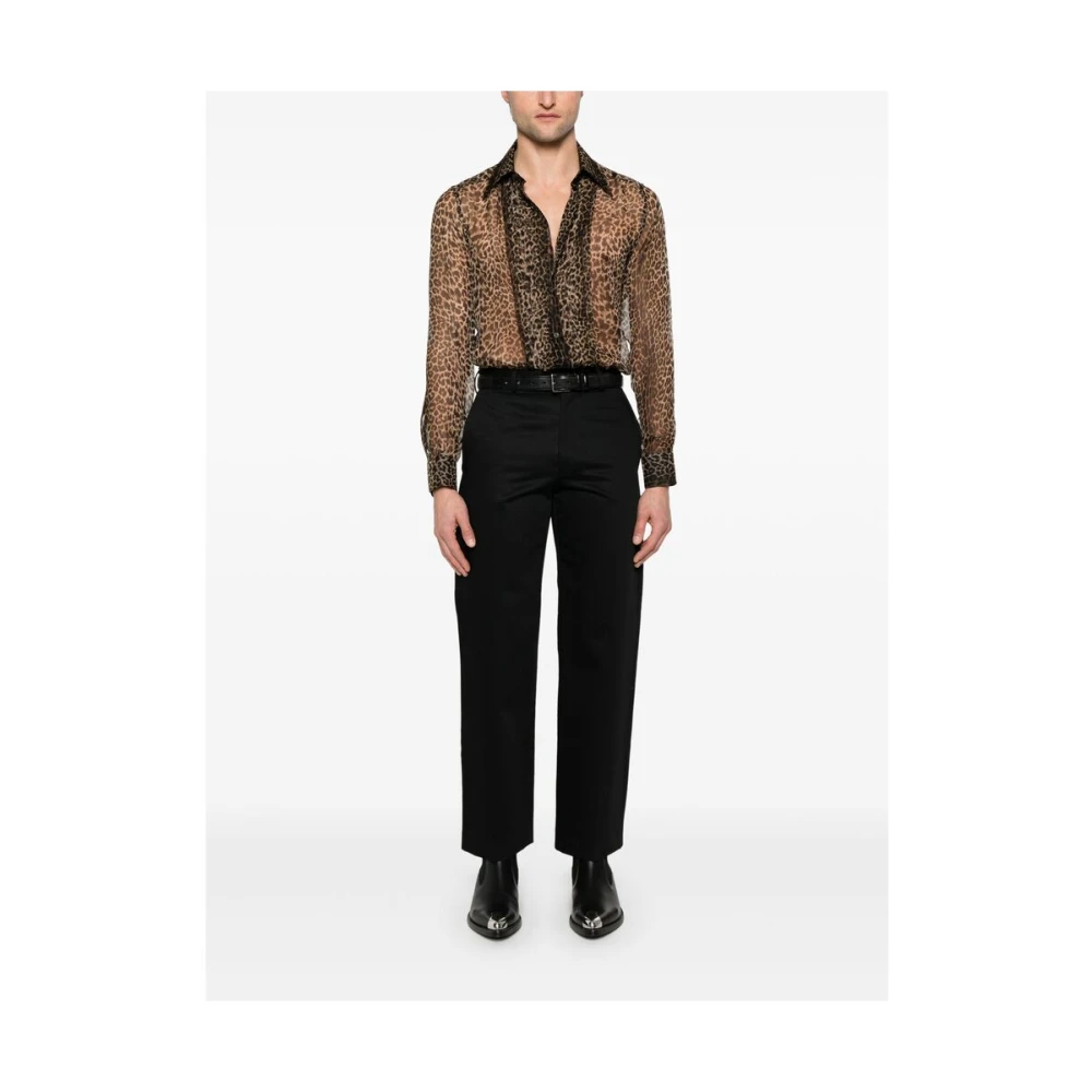 Tom Ford Animalier Bruin Shirt Knoopsluiting Plissé Brown Heren