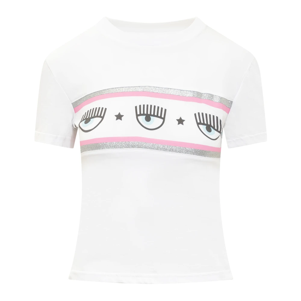 Chiara Ferragni Collection Glitter Maxi Logomania T-shirt White Dames
