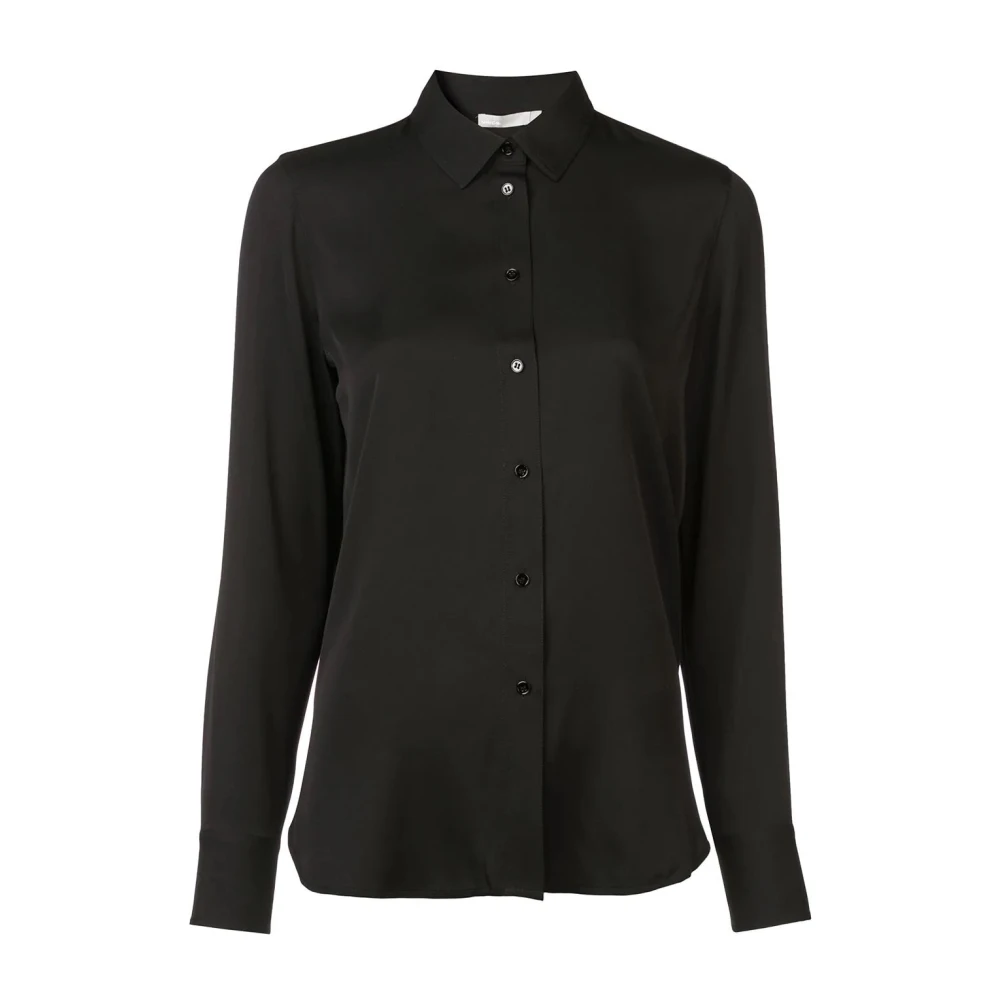 Vince Zwarte Zijden Lange Mouw Blouse Black Dames