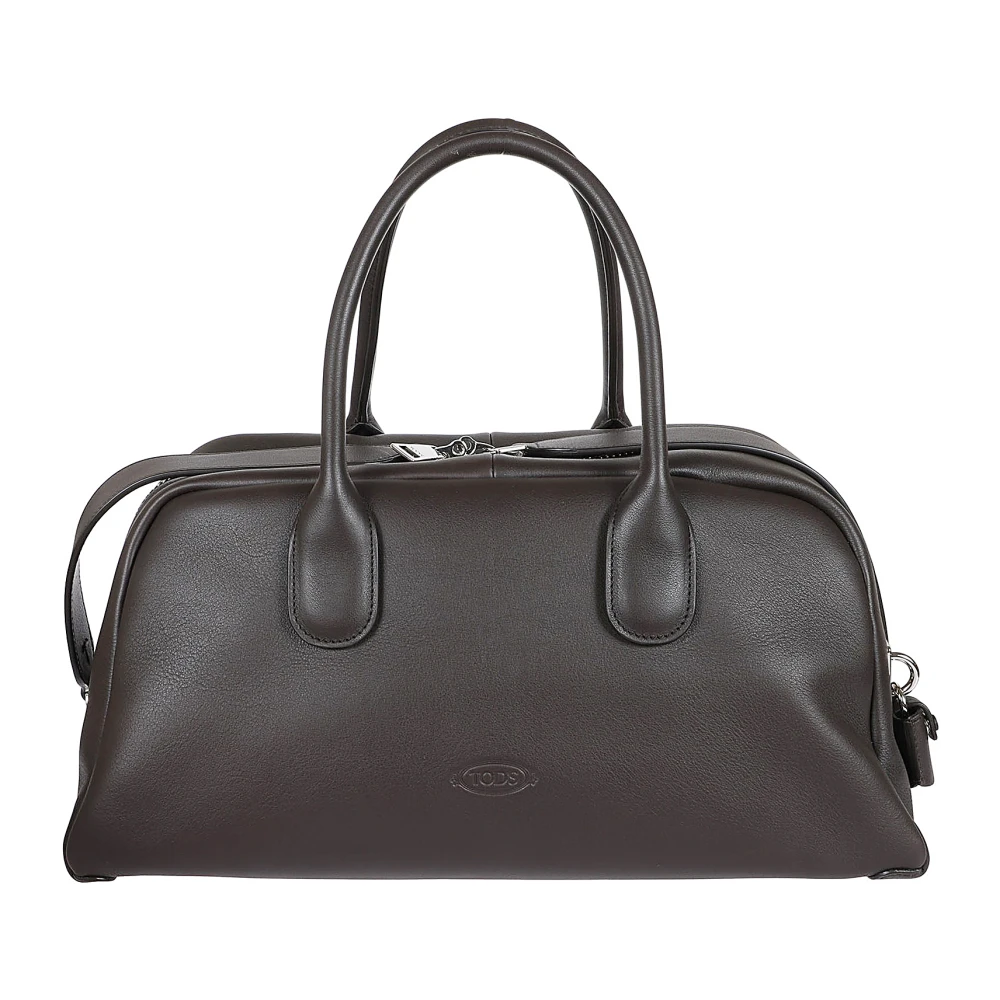 TOD'S Leren handtas met logoprint en ritssluiting Brown Dames