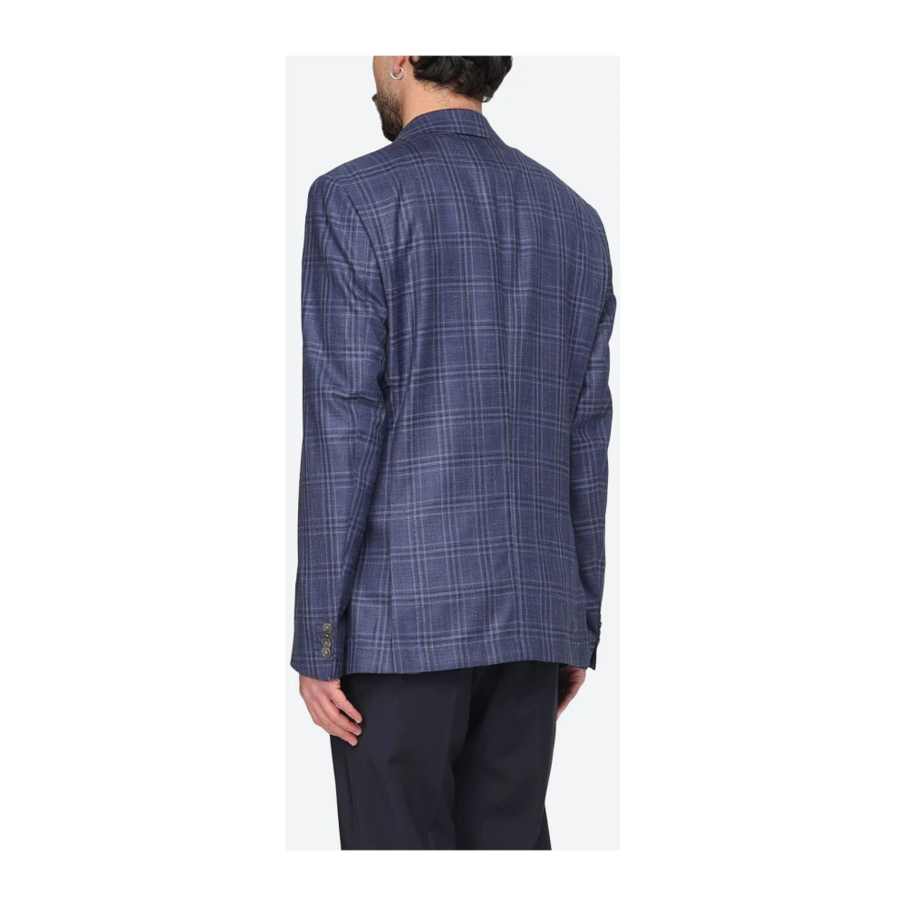Hugo Boss Geruite wollen linnen jas Blue Heren