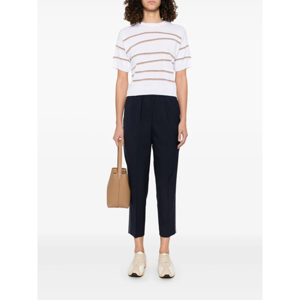 PESERICO Navy Blue Beaded Trim Trousers Black Dames