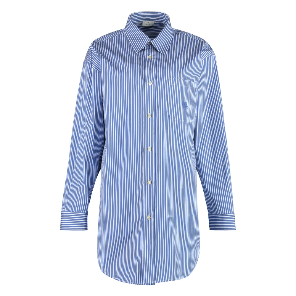 ETRO Gestreept katoenen shirt met afgeronde zoom Blue Dames