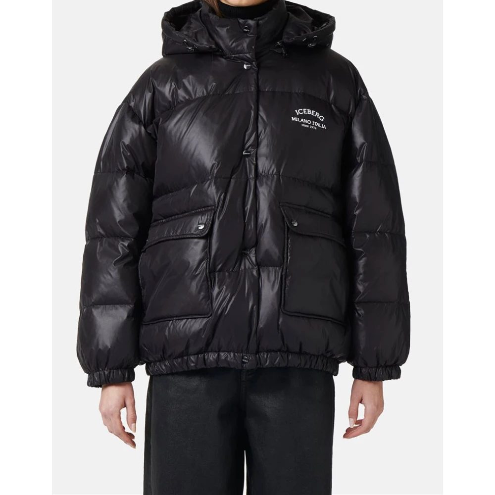 Iceberg Korte donsjack met echte donshoed Black Dames